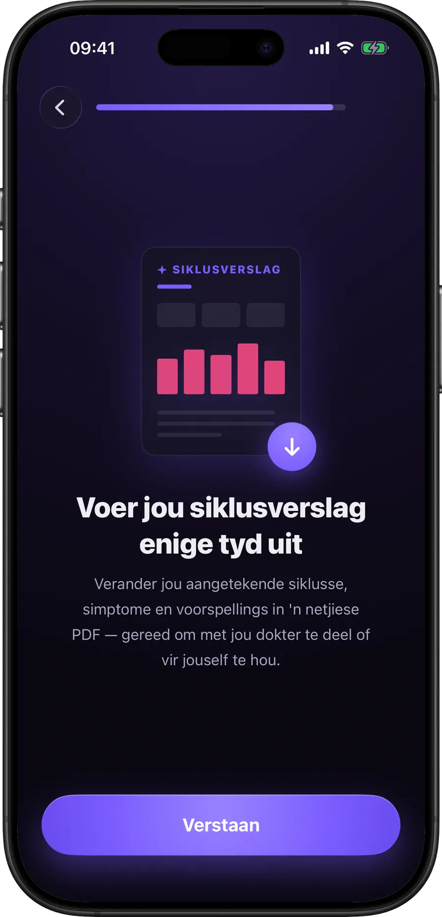 Voorskou van die Simply Track-dokterverslag in PDF