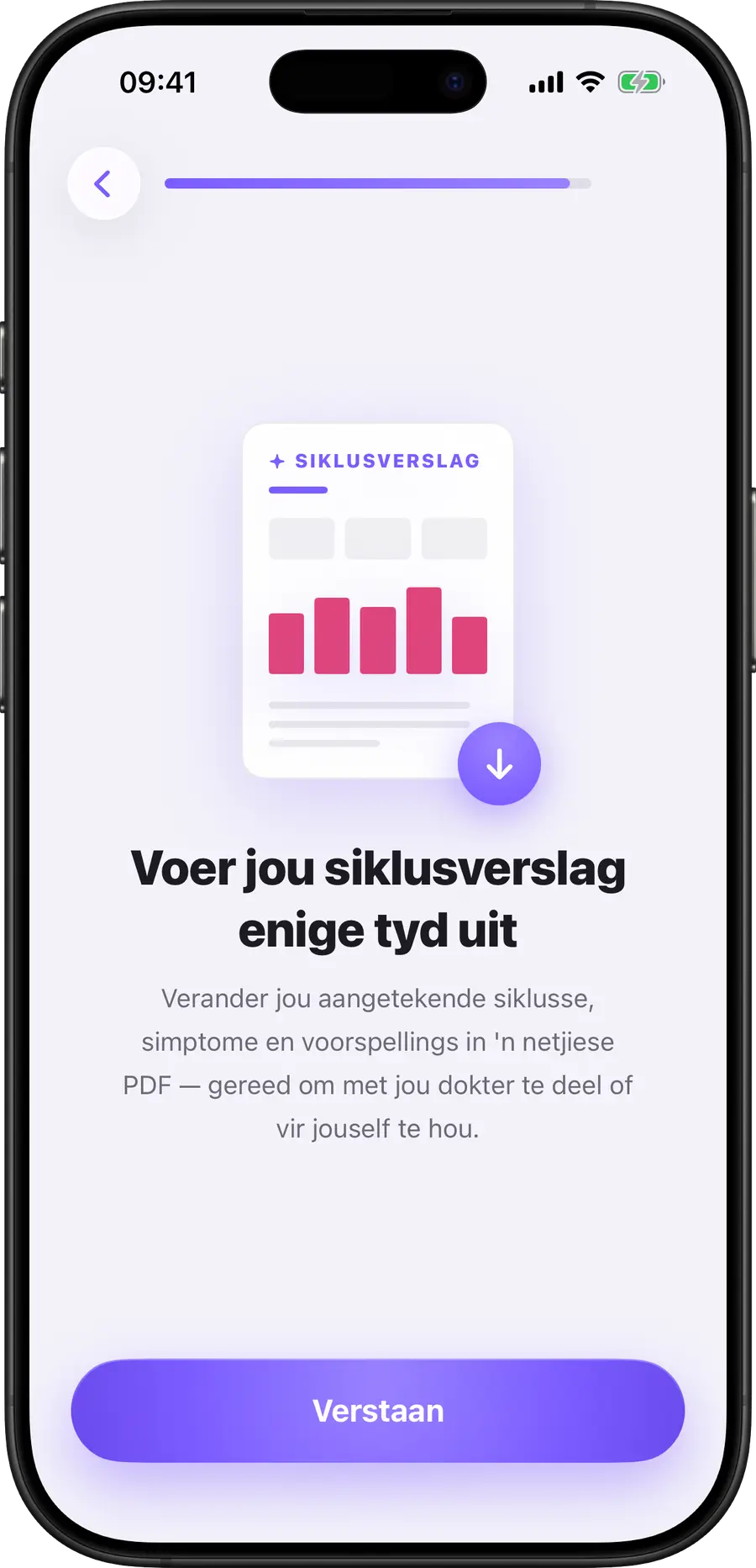 Voorskou van die Simply Track-dokterverslag in PDF
