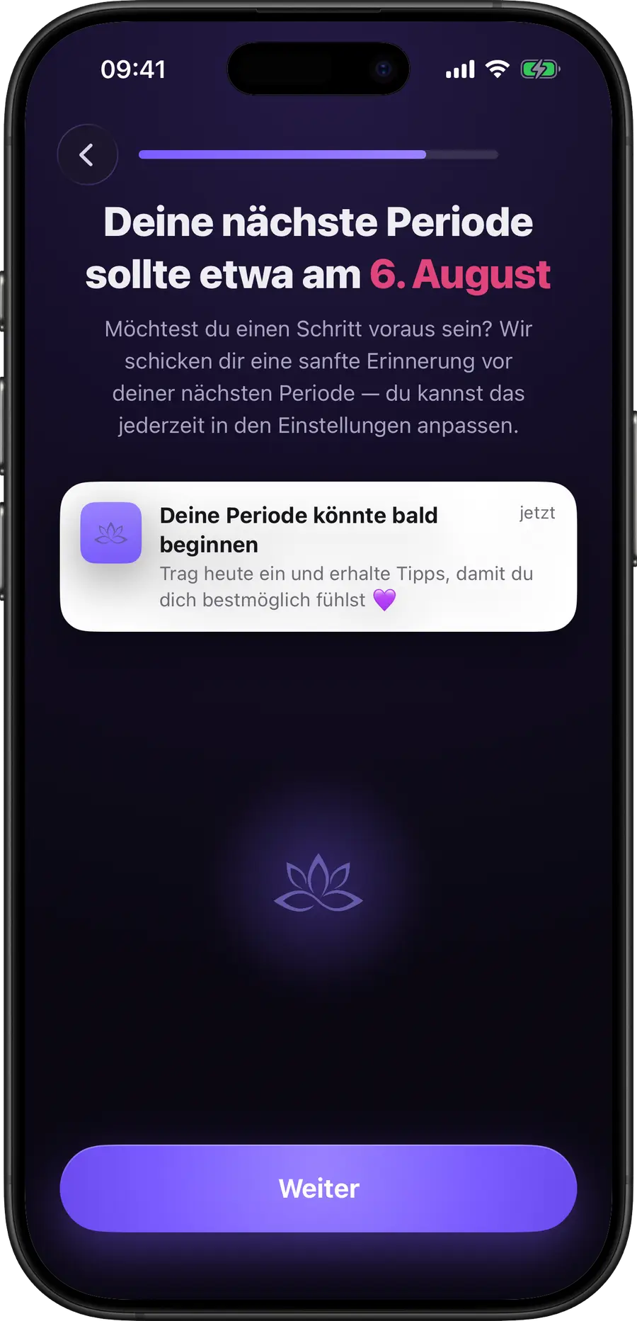 Simply Track sagt den Beginn deiner nächsten Periode voraus
