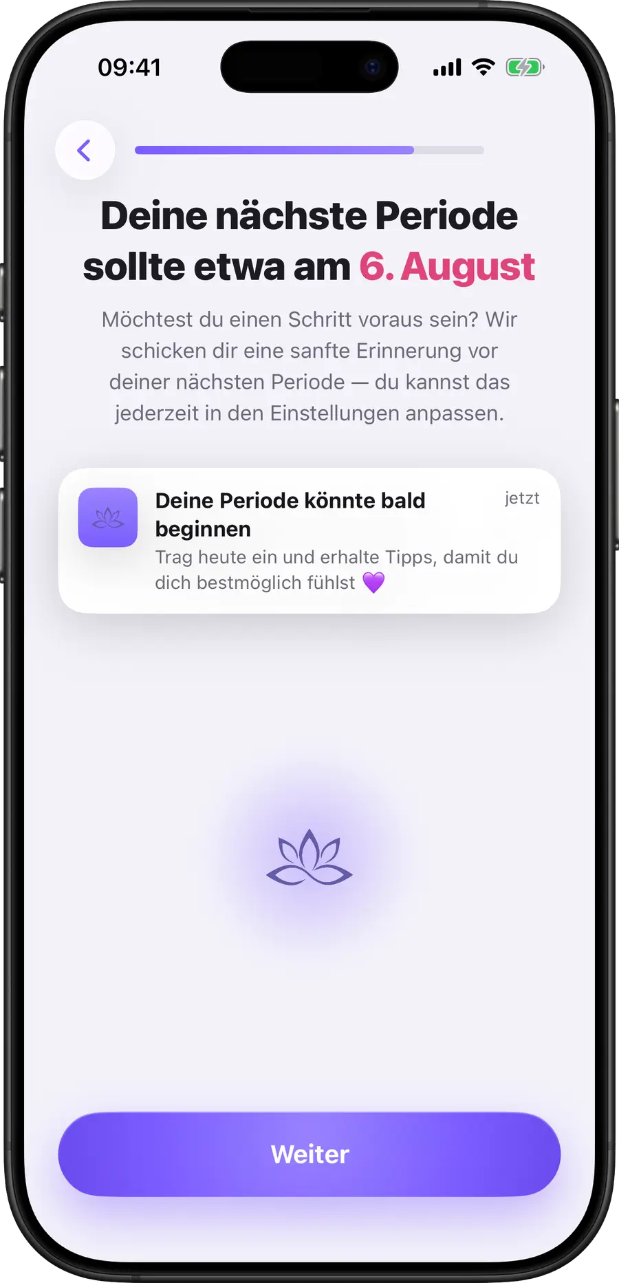 Simply Track sagt den Beginn deiner nächsten Periode voraus