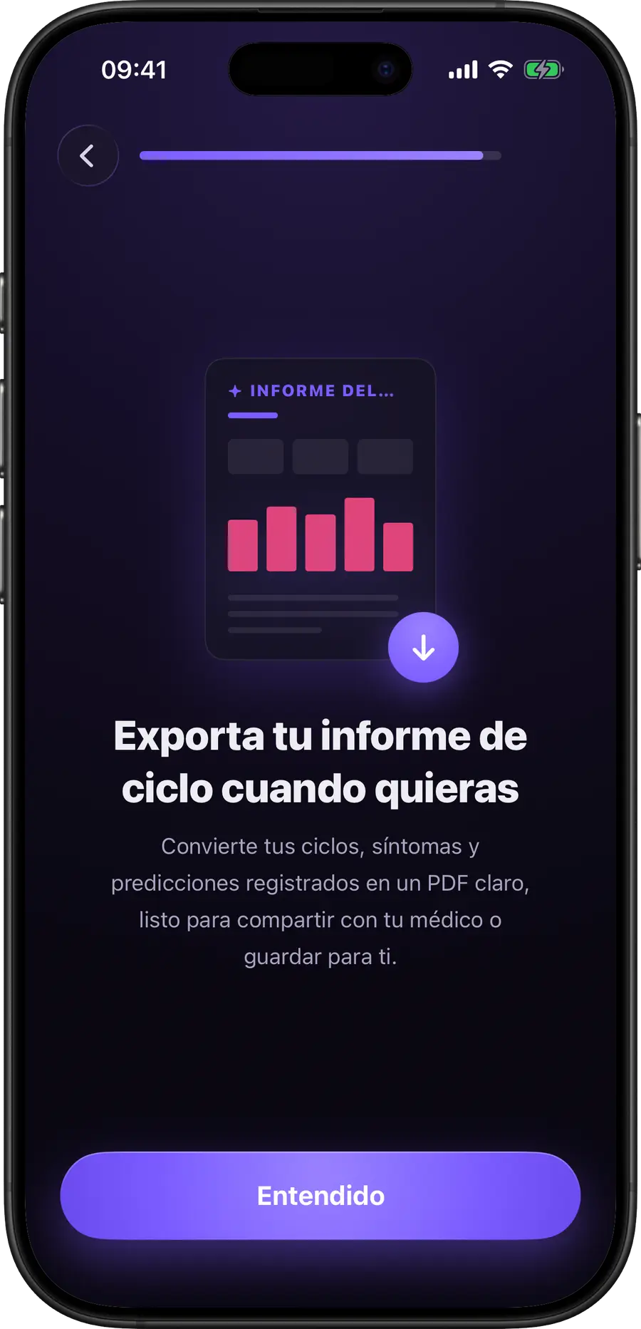 Vista previa del informe en PDF para el médico de Simply Track