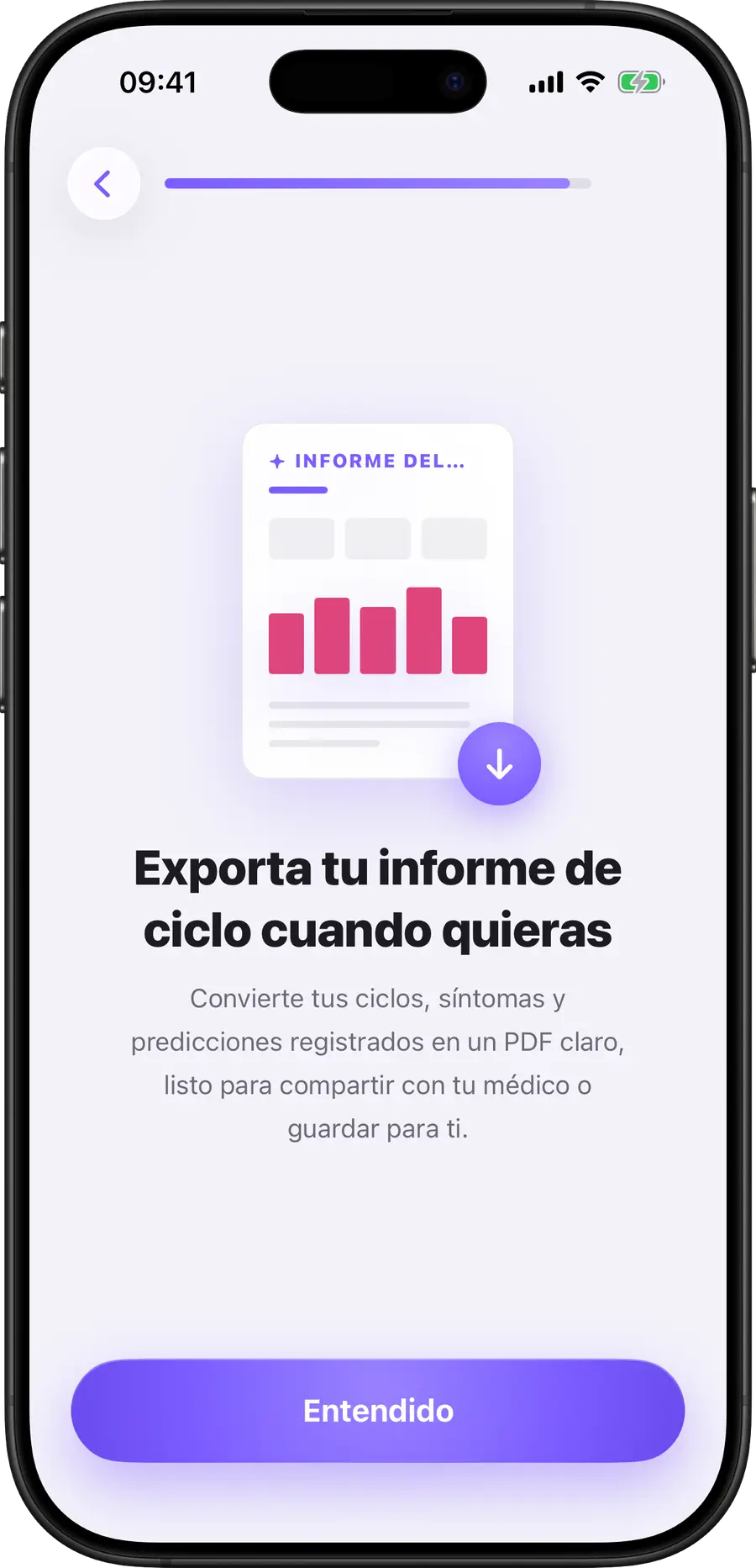 Vista previa del informe en PDF para el médico de Simply Track