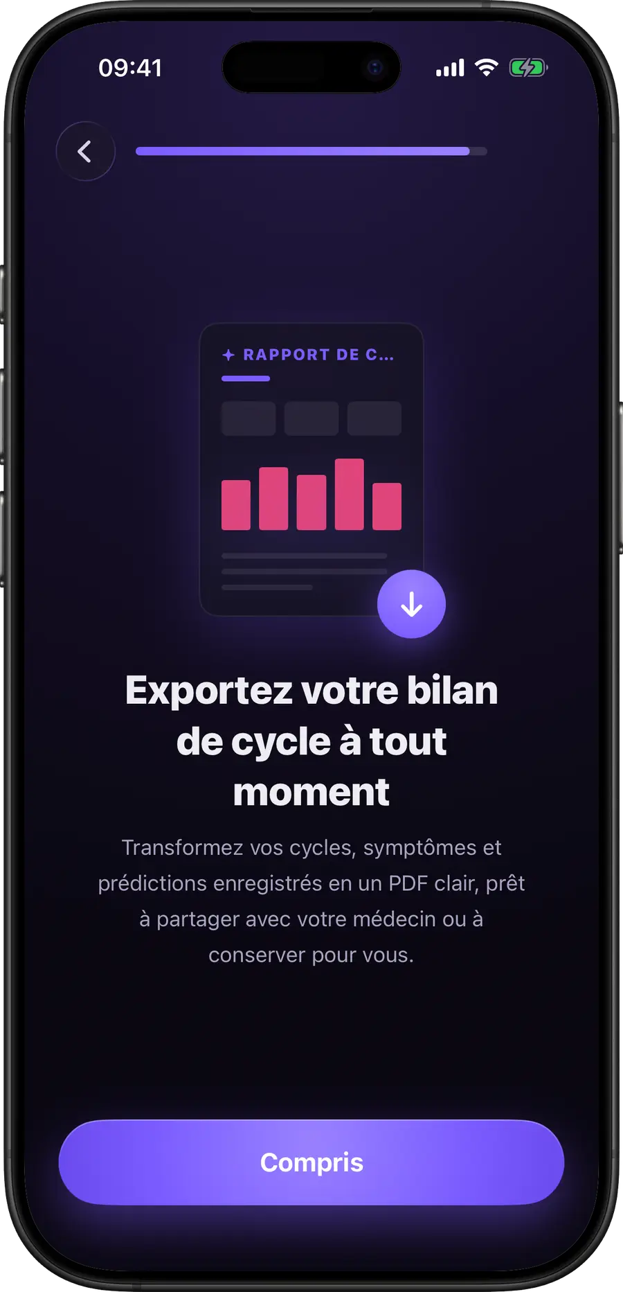 Aperçu du rapport PDF médecin de Simply Track