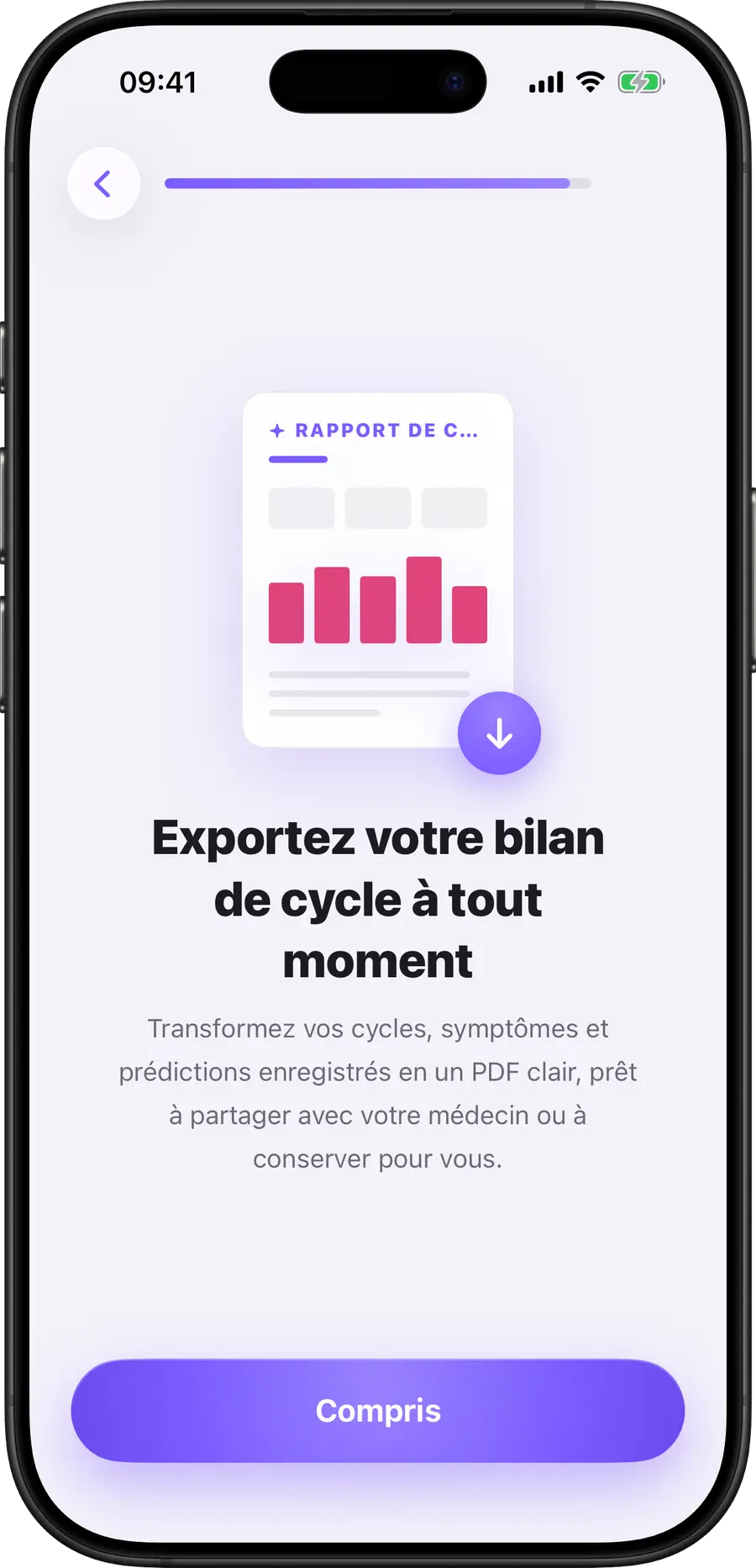 Aperçu du rapport PDF médecin de Simply Track