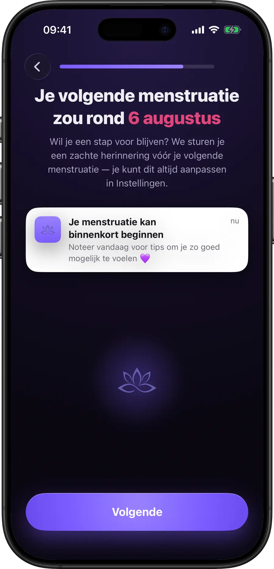 Simply Track voorspelt de startdatum van je volgende menstruatie