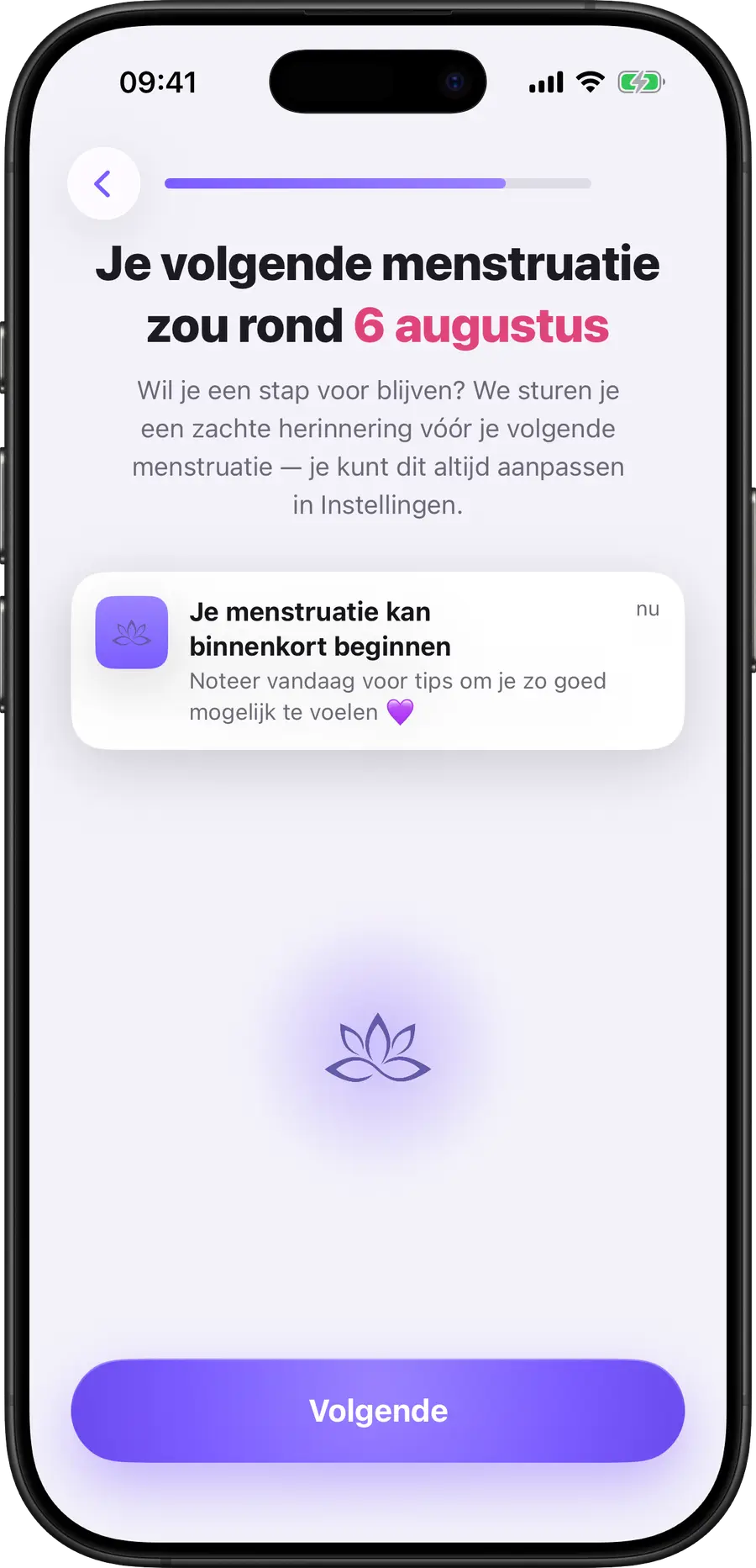 Simply Track voorspelt de startdatum van je volgende menstruatie