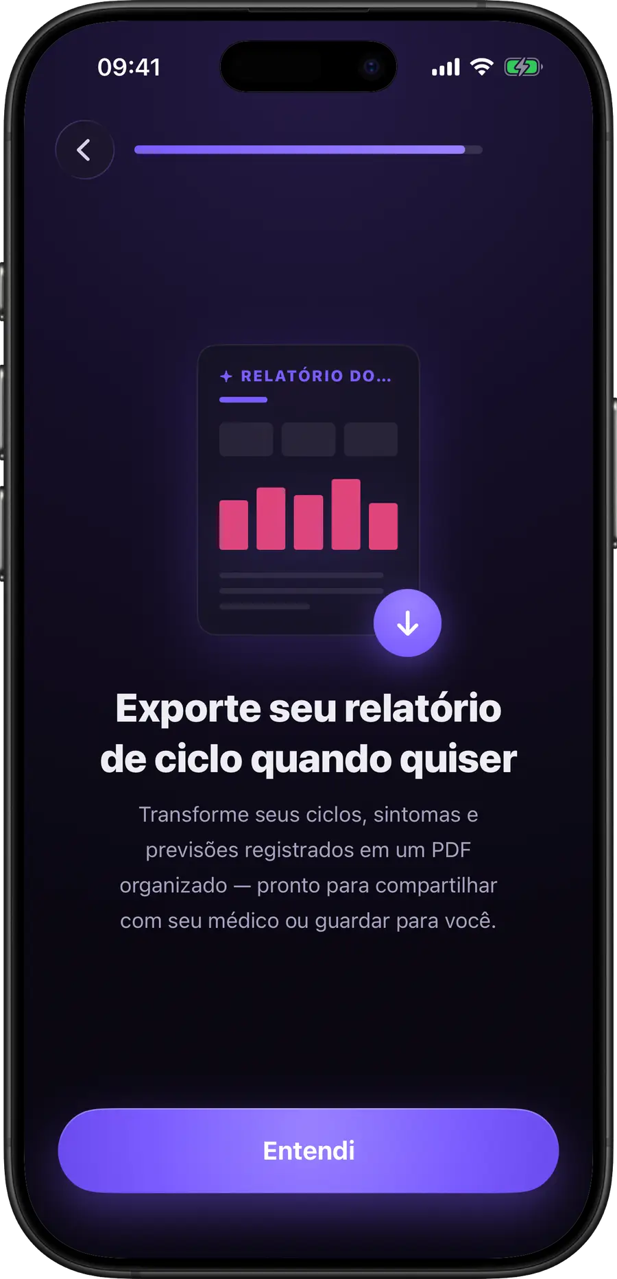 Prévia do relatório em PDF para o médico do Simply Track