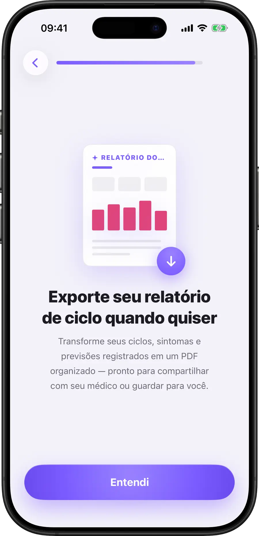 Prévia do relatório em PDF para o médico do Simply Track
