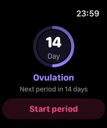 Simply Track op Apple Watch wat siklusdag en -fase wys